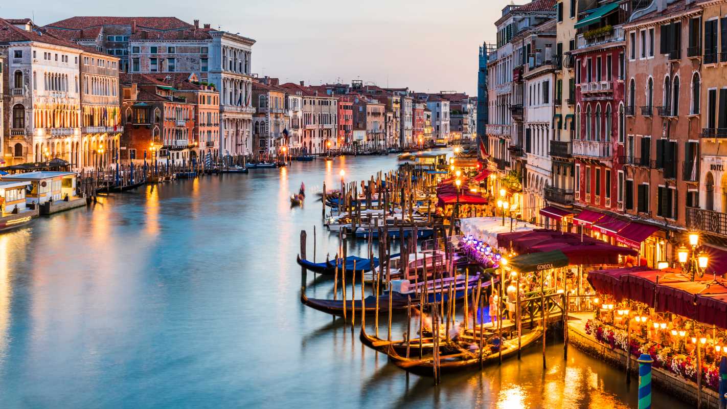 Twilight Gondola Glides on Venice's Grand Canal